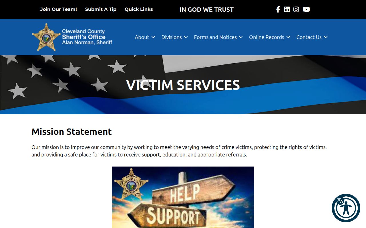 Cleveland County Sheriff Victim Services page describing NC SAVAN