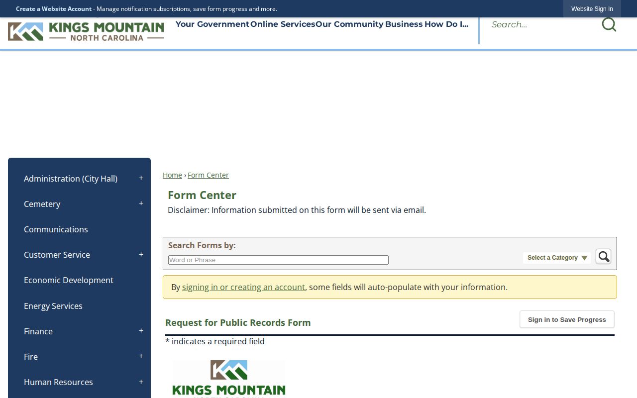 Kings Mountain official public records request form